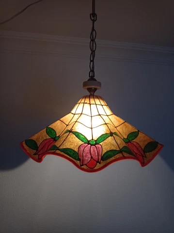 Single Vintage Fiberglass Vitrail  Light Chandelier Lighting Fixture Lamp Cover