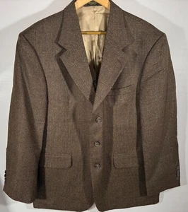 Vintage Robert Stock Blazer Men 42S Brown Blue Tweed Plaid Lambswool - Picture 1 of 8