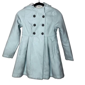 Cat and Jack Pea Coat 7/8 Med Girl's Teal Button Up W/ Hood - Picture 1 of 3