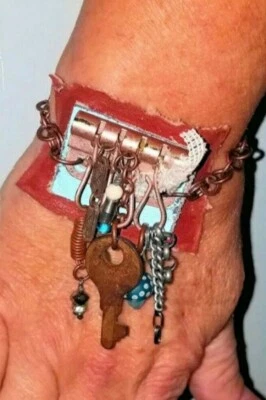 Pulseira de proteção talismã couro cura olho mau berloques vintage corrente pérola - Imagem 1 de 4