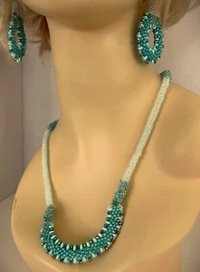 Beaded Kumihimo and Tubular Stitch Necklace and Earring Set Magnetic Clasp - Picture 1 of 7
