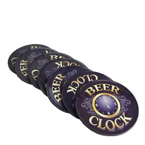 BEER O'CLOCK COASTERS - Set of Six - Cork Backing - Table Barware - Picture 1 of 3