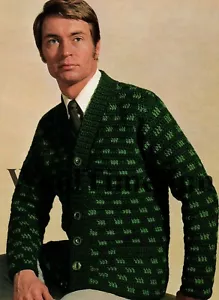 Crochet Pattern Men's V Neck Jacket/Cardigan. 38 - 44 Inch Chest. - Picture 1 of 1