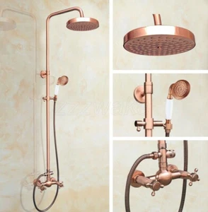Antique Red Copper Exposed Wall Mounted Shower Mixer Faucet Tap Bath Shower Set - Bild 1 von 8