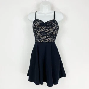 ** Gorgeous vintage y2k black lace strappy fit flare party dress size 10 - Picture 1 of 4