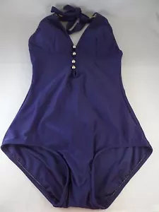 NWT Bettie Page Summer on the Shore Navy Blue 1pc Swimsuit Sz 8 Classy Sexy Hot - Picture 1 of 5