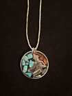  Silver Plated Indian Drummer Pendant With Turquoise And Red Necklace Round