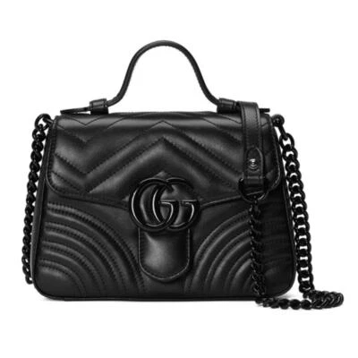 NOVO! BOLSA TIRACOLO GUCCI MARMONT ALÇA SUPERIOR MATELASSE PRETA OMBRO AUTÊNTICA - Imagem 1 de 4