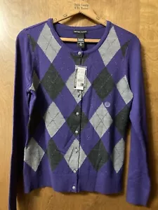 New York & Co. M purple & silver/gray argyle sweater, new w/tags, button front - Picture 1 of 4