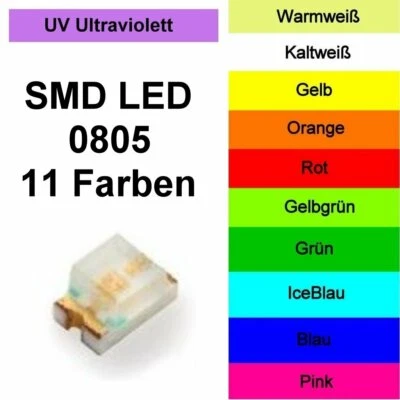SMD LED 0805 in 11 Farben 1/10/25/50/100 Stück zur Auswahl Modellbau Hobby Beruf