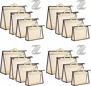 16 Pack Clear Handbag Storage Organizer and 16 Stainless Steel S-Hooks Anti-dust - Picture 1 of 7