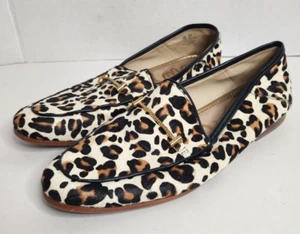 Sam Edelman Lior Calf Hair Leopard Loafer Flat Animal Almond Toe Bit Sz 8.5M - Picture 1 of 12