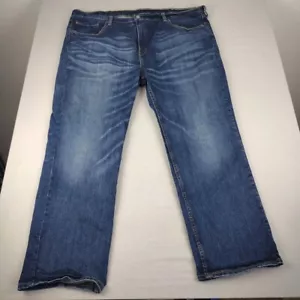 Levis 514 Jeans Mens 44x28 Blue Straight Leg Dark Wash Denim Distressed Tag44x30 - Picture 1 of 12