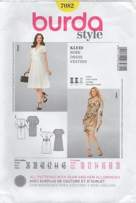 Burda Sewing Pattern 7082 Dress Faux Wrap with Twist Belt Size 10 - 20 NEW - Image 1 of 4