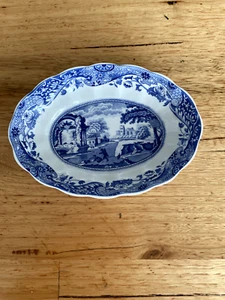 RARE SPODE BLUE ITALIAN Oval Fluted Trinket Dish -Made In England - Picture 1 of 7