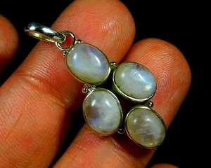 925 Solid Silver Amazing RAINBOW MOONSTONE HANDMADE LARGE Pendant 1.5" NEW - Picture 1 of 6