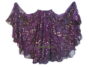 PURPLE Cotton JAIPUR 25 Yard 4 Tier Gypsy Skirt Belly Dance Tie & Dye Polka Dot - Picture 1 of 4