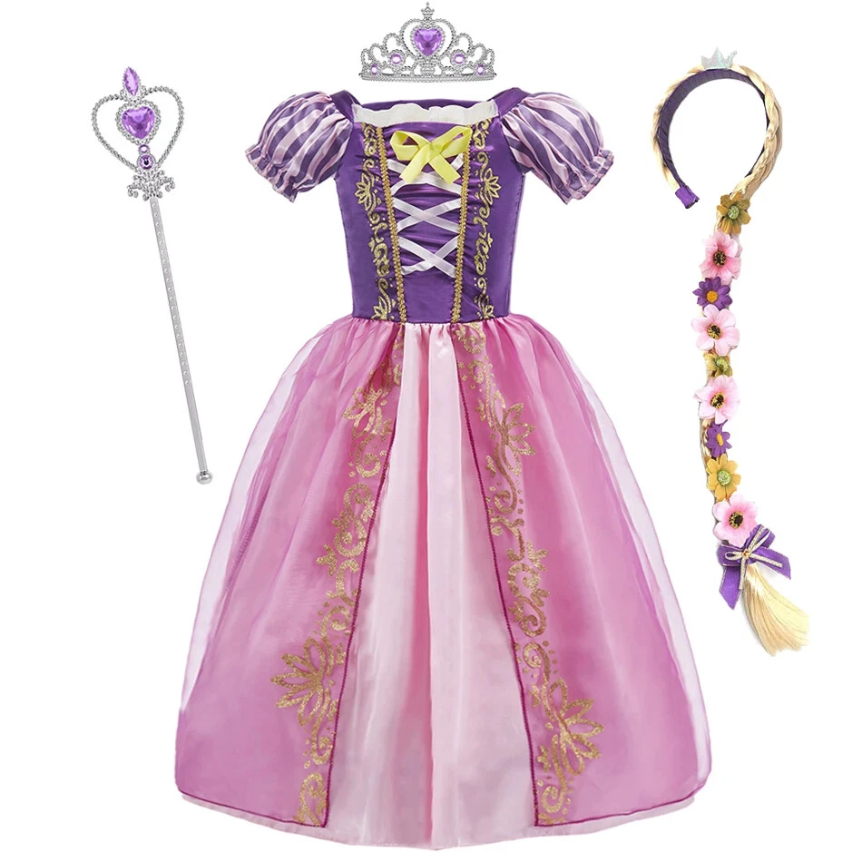 Girls Princess Rapunzel Costume Cosplay Party  Carnival Tangled Fancy Dress - Image 1 of 4