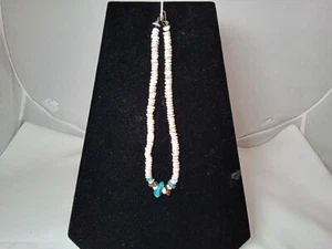 WHITE PUKA SHELL TIGERS EYE & TURQUOISE NECKLACE STRAND VTG 15" LG NEW OLD STOC - Picture 1 of 12
