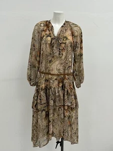 Ex Reserved Ladies Paisley Print Frill Detail Belted Tie Neck Midi Dress Size 8 - Picture 1 of 10