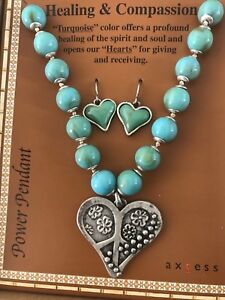 Axcess Faux Turquoise  Healing & Compassion Necklace & Hook Earrings Set Liz C