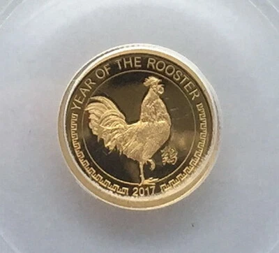 Moneda de oro Mongolia 2017 Gallo 1000 Tugrik PCGS PR69, prueba Foto 1 de 3