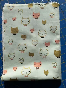 Rare OOP Fabric: Trefle Cats in Metallic Mint Kokka Canvas Linen - Picture 1 of 1