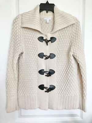 Fisherman Cardigan CHARTER CLUB Waffle Knit Sweater Cotton Toggle Buttons Size M - Image 1 of 4