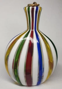 Schnupftabakflasche aus dünnwandigem Glas, bunt gestreift, Handarbeit - Bild 1 von 6