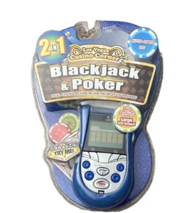 Vtg Las Vegas Casino 2 in 1 Blackjack & Poker Electronic Handheld Game Blue - Picture 1 of 2