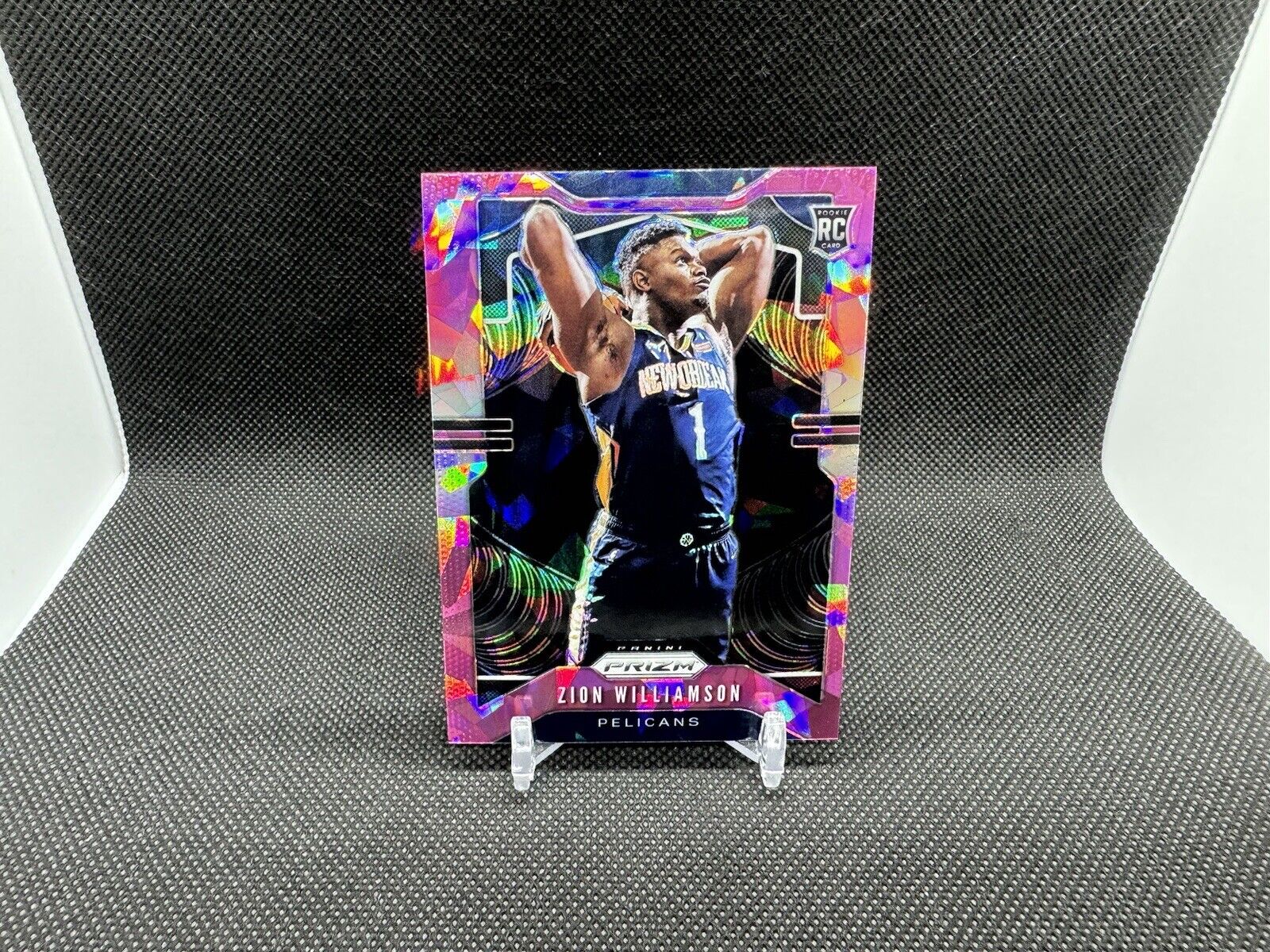 2019-20 Panini Prizm #248 Zion Williamson Pink Cracked Ice Parallel Rookie RC