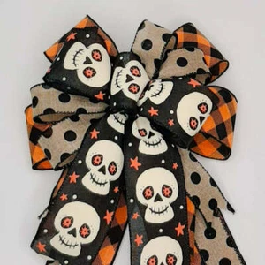 Sugar Skulls, Punkte und karierte Halloween Schleife - Bild 1 von 2