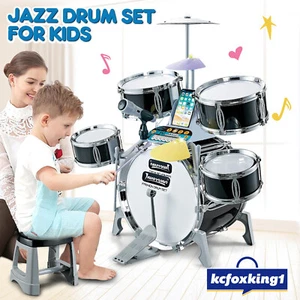 Kids Large Drum Kit Jazz Band Sound Drums Play Set Musical Toy With Stool - Picture 1 of 8