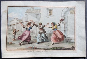 Bartolomeo Pinelli 1809 stampa antica lite femmine donne roma colori originali - Foto 1 di 7