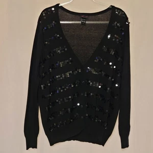 Torrid schwarz Paillette gestreift V-Ausschnitt Cardigan Pullover Whimsigoth Glam Damen 2X - Bild 1 von 7
