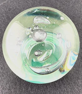 Vintage Abstract Clear Glass Paperweight with Controlled Bubbles and Spheres 85 - Picture 1 of 9
