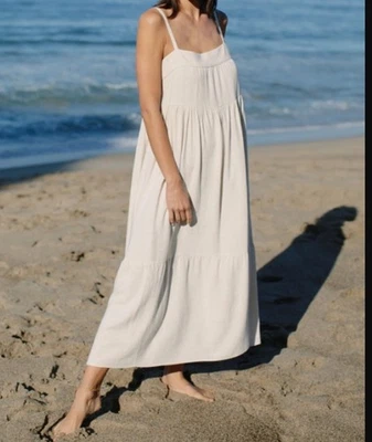 Vestido Midi Rachel Pally Lino Syd Pequeño Beige En Niveles, Coastal Lagenlook EE. UU. $277 Foto 1 de 4