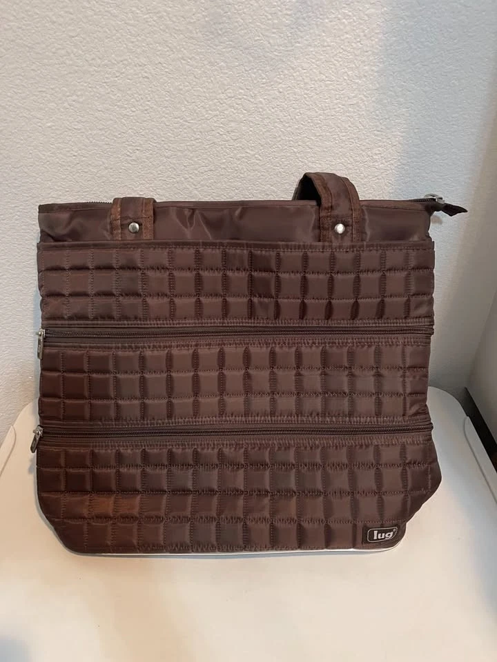 Bolso de Hombro LUG Marrón Castaño Acolchado Acolchado Viaje Almacenamiento Bolsillos Correa Foto 1 de 4