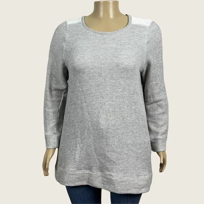 Per Se 1X PLUS Gris Jaspeado Tejido Texturizado Pullover Salón Sudadera Top Algodón Foto 1 de 4