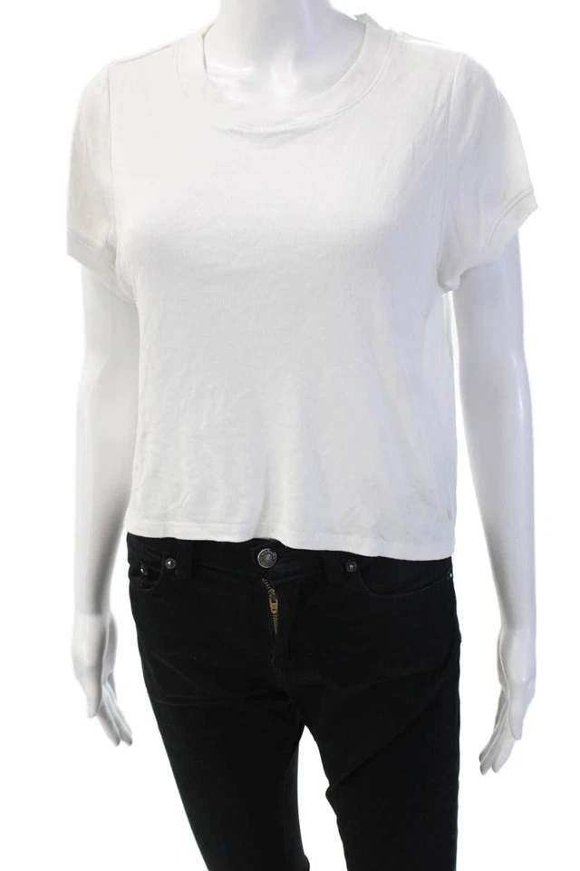 Espléndida Camiseta Mujer Recortada Blanca Modal Cuello Redondo Manga Corta Talla M Foto 1 de 4