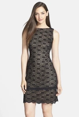 Alex Evenings Black Lace-Sequin Panel Dress Size 6 - Imagem 1 de 4