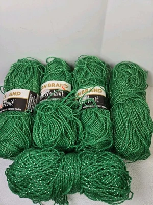 Lot Of 3 New 2 Used Emerald Green w Gold Thread Lion Brand Glitter Knit Yarn - Image 1 of 4