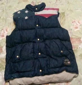 Vintage Ralph Lauren Denim & Supply Distressed USA Flag Down Puffer Vest Large - Picture 1 of 12