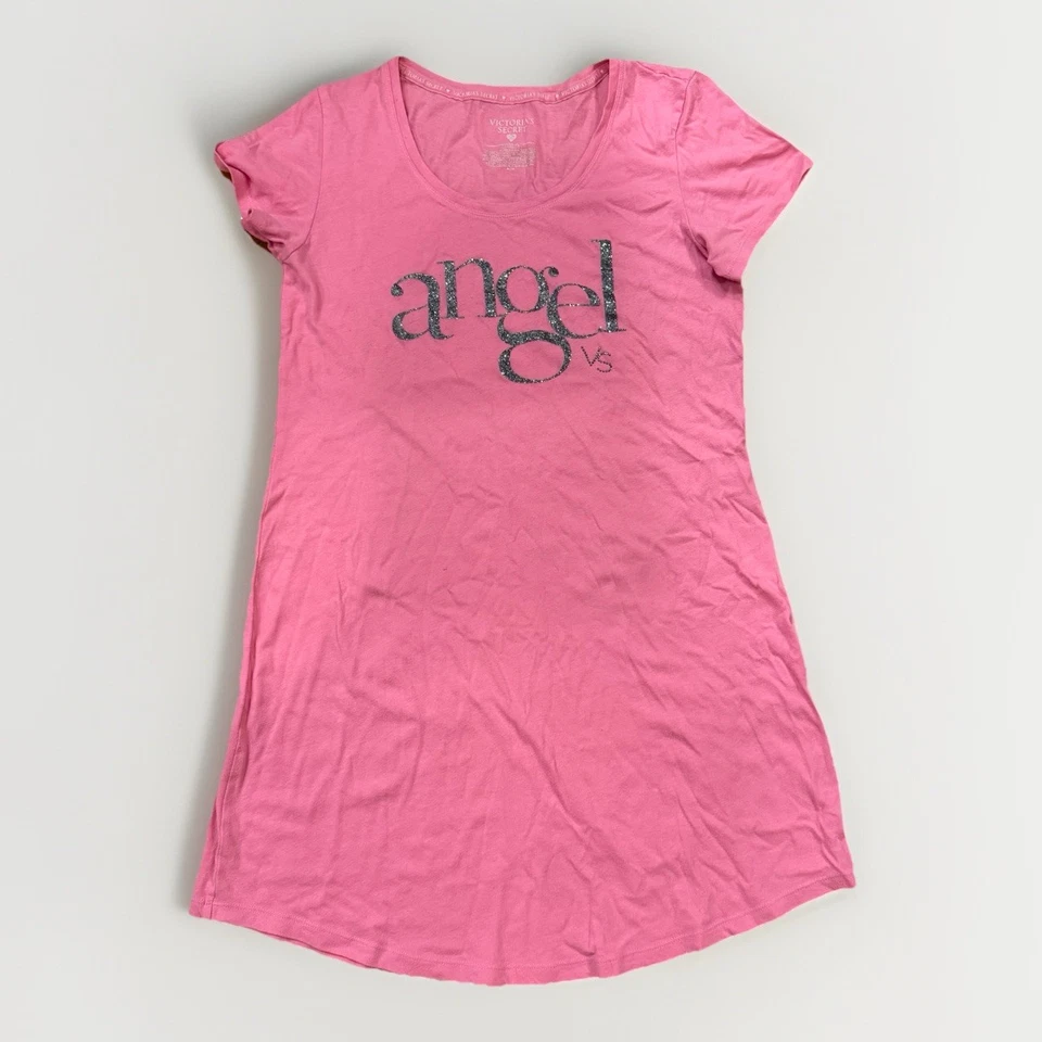 Camisa para dormir de algodón rosa Y2K Victoria’s Secret de colección plateada brillante ÁNGEL talla M Foto 1 de 4