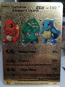 Charmander Bulbasaur Squirtle GX HP140 Gold Foil Fan Art Pokemon Card Pokémon - Picture 1 of 2