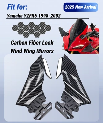 Espejos retrovisores de ala completos estilo fibra de carbono para Yamaha 1998-2002 YZF R6 Foto 1 de 4