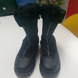 LANDS END WOMEN’S BLACK SUEDE FAUX FUR LINED WINTER WATERPROOF SNOW BOOTS 8 - Picture 1 of 11