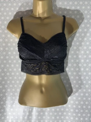 Womens Marks&spencer Uk 12 Black Floral Lace Semi Sheer Non Wired Bralette Bra - Image 1 of 4
