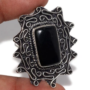 925 Silver Plated Black Obsidian Jewellery Ring Handmade Gemstone Size Us 10 GW - Picture 1 of 3