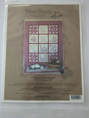 Bird Brain Designs Love Me Love My Cat Redwork Embroidery Quilt Pattern #490 - Image 1 of 4